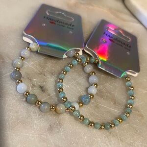 Beads bracelet with gold filled size small 61/2 inch long green multicolored set